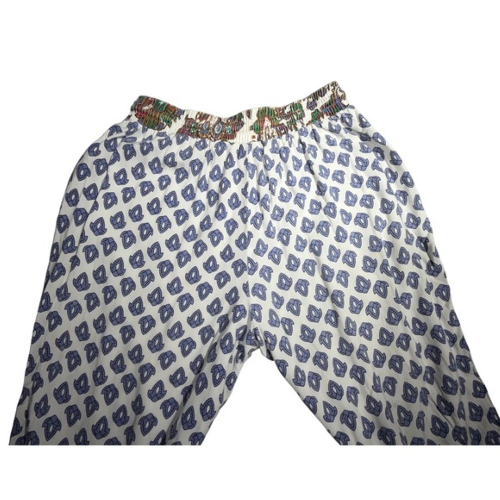 Voyou‎ Rayon Mixed Print Pajama Lounge Pants Blue White Paisley Boho Small - Picture 4 of 6